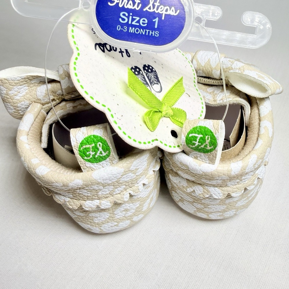 First Step By Stepping Stone Baby Shoes 0-3 Months Size 1 Cheetah Print Bow NWT
